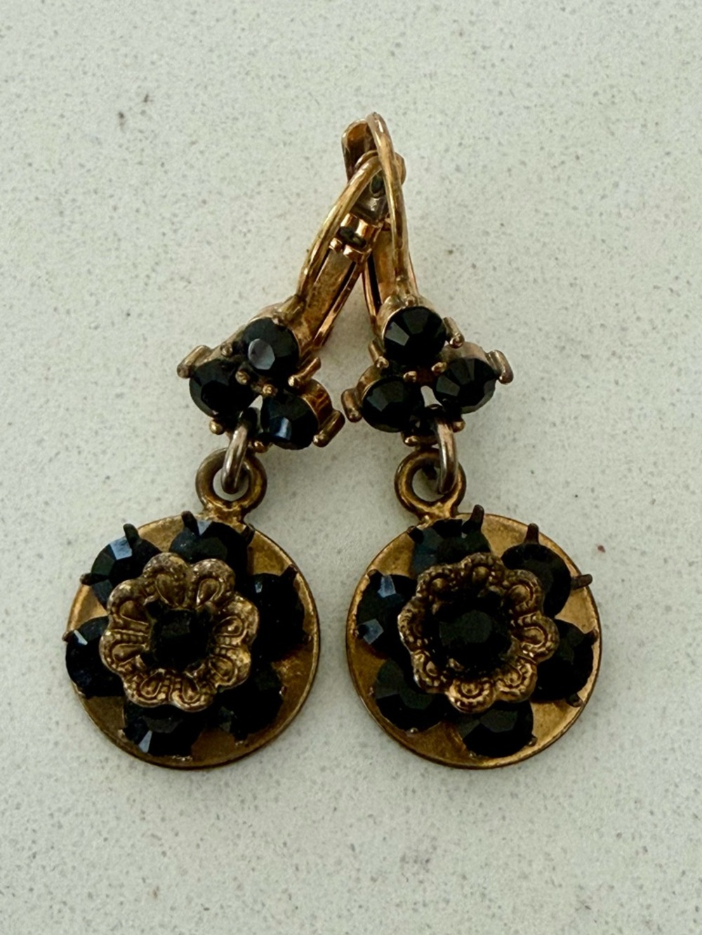 Dolce & Gabbana Gold and Black Floral Drop Earrings